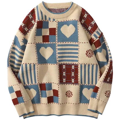 maoxiangshop Vintage Sweater Mens Hip Hop Streetwear Harajuku Retro Japanese Style Love Knitted Sweater Couples Autumn Cotton Pullover