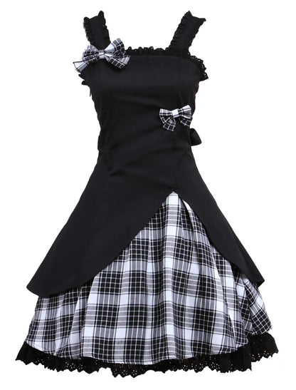 maoxiangshop  -  Women's Gothic Lolita Dress, JSK Black Gingham Applique Lolita Jumper Skirt, Halloween Party