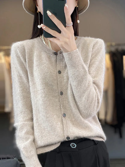 maoxiangshop Aliselect Women Cardigan Super Warm Pure Mink Cashmere Sweaters O-neck Loose Female Clothes Ladies' Solid Color Knitwear Tops