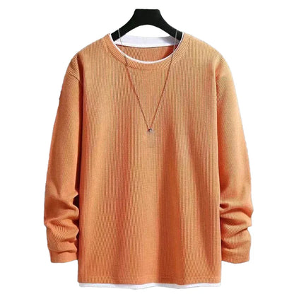 maoxiangshop Autumn Men's Round Neck T-Shirts Fashion Fake-two Pieces Street Long Sleeve T-shirt Sports Athletic Pullover Blouse Tops For Man