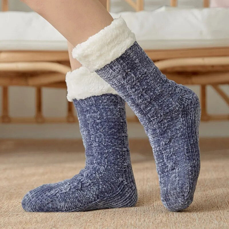 maoxiangshop Thickened Winter Woven Thermal Cashmere Socks Floor Socks Women's Carpet Home Plus Socks Velvet Sleep Socks Slippers Leg Cover