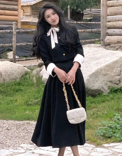 Fashion Hight Waist Skirt 2 Piece Set Korean Elegant Single Breasted Short Coat Outfits Women Princess Evening Party Clothes