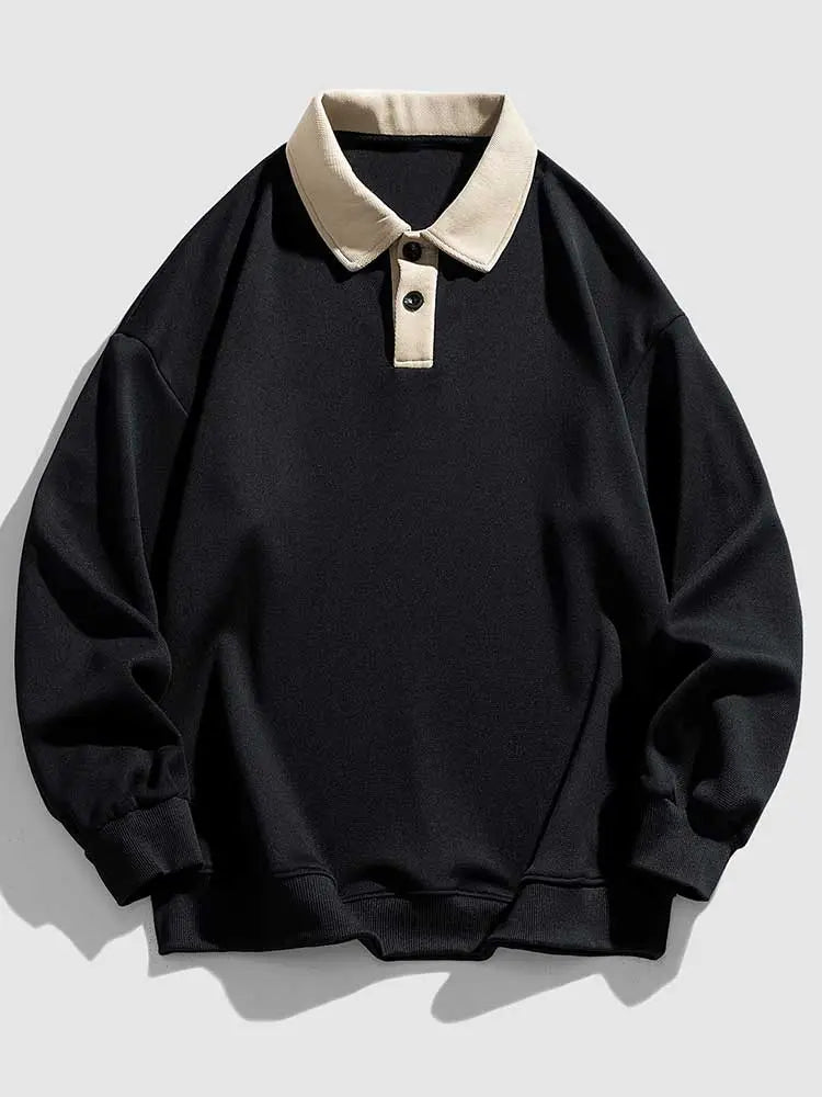 maoxiangshop Hoodie for Men Polo Collar Sweatshirt Colorblock Streetwear Pullover Unisex Fall Winter Jumper Old Money Aesthetic Sweats