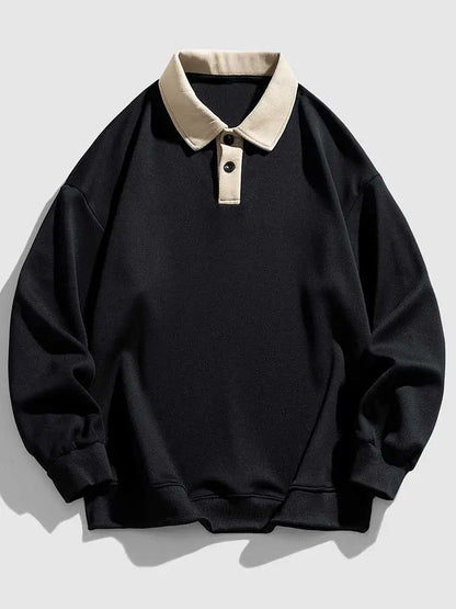 maoxiangshop Hoodie for Men Polo Collar Sweatshirt Colorblock Streetwear Pullover Unisex Fall Winter Jumper Old Money Aesthetic Sweats