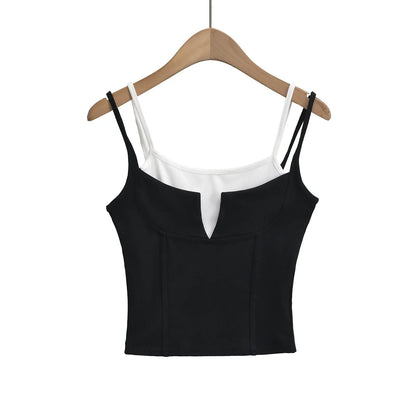 maoxiangshop -  y2k clothes crop top women tanks & camis cute top pink korean fashion tops for women fake 2 pieces black halter top Summer 2024