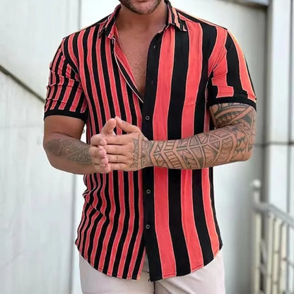 maoxiangshop Men's Shirts Holiday Hawaiian Beach Shirts Striped Print Tops Business Casual Cropped Oversized T-Shirts 5XL Designer Clothing
