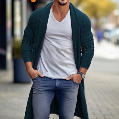 maoxiangshop Men's Thin Knitted Sweater Cardigans Solid High Quality Soft Long Woolen Coat Jacket for Men Spring Autumn Knitted Jacket