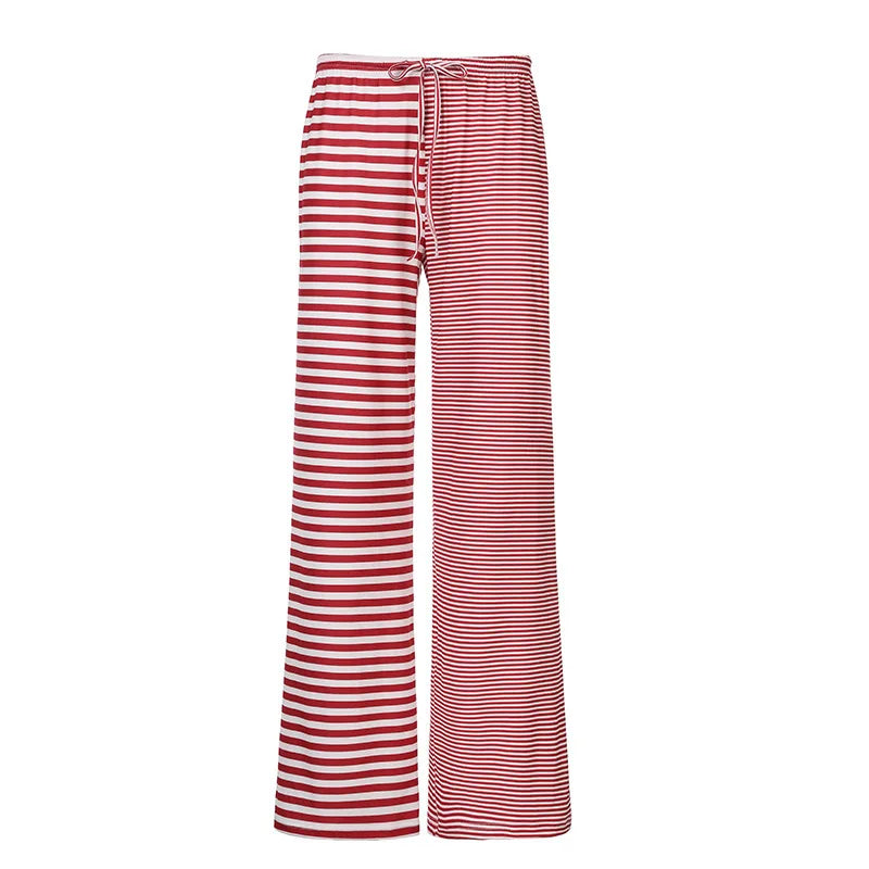 maoxiangshop  -  Y2K American Striped Loose Casual Pants Women Low Rise Lacing Straight Leg Pants Female Autumn Winter Street New Trousers