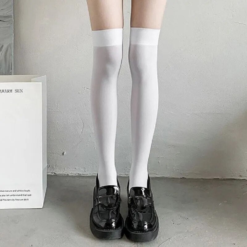 maoxiangshop Soild Color Black White Socks for Women Cute Lolita Sweet Thin Legging Ladies Girls Sexy Stockings Women