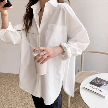 maoxiangshop Women White Shirt Cotton Spring Autumn Vintage Ladies Tops Long Sleeve Casual Turn-down Collar Women's Loose Blouses 11456