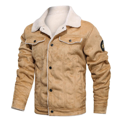 maoxiangshop Men Jackets Thicken Faux Fur Fleece Jacket male Loose Lambs Wool Lapel Pocket Outerwear Winter Chic Single Breasted Street Coat