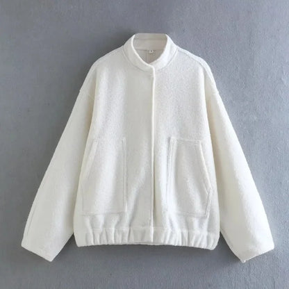 maoxiangshop -  Solid Bombers Jackets Coat For Women Loose Long Sleeve With Button Outwear Tops Autumn Fashion Casual Female Pocket Jacket