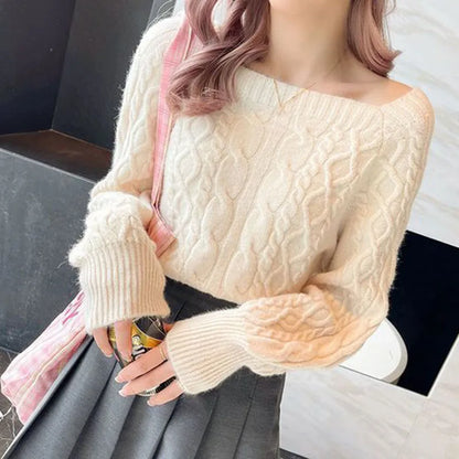 maoxiangshop Casual Knitted Sweater Women Pullover Autumn Winter Soft Thick Warm Wool Jumper Female All-Match Square Collar Sweaters