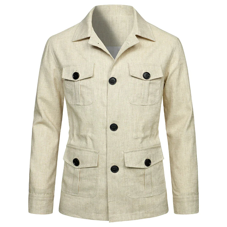 maoxiangshop New Spring Linen Jacket Men Multiple Pockets Cargo Jacket Male Fashion Casual Button Coat Plus Size 5XL
