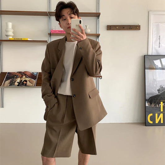 maoxiangshop Brown Black Suit Jacket Men Fashion Social Mens Dress Jacket Korean Loose Casual Suit Jacket Mens Office Formal Jacket Coat