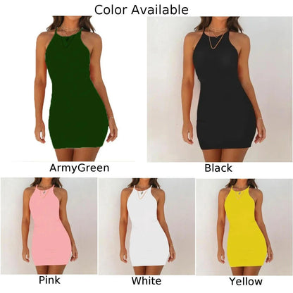 maoxiangshop Ribbing Bodycon Summer Dress Sexy Vest Sleeveless Tank Club Party Mini Dress Ladies Solid Skinny Elegant Womens Dresses