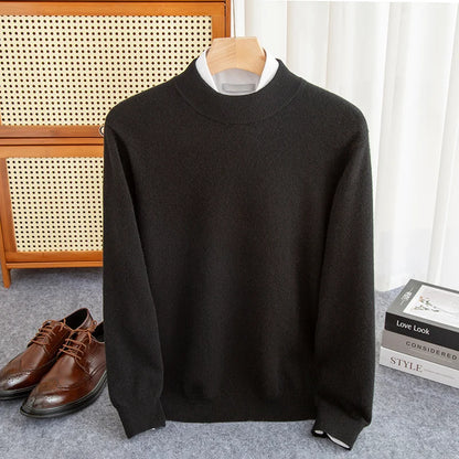 maoxiangshop New Fashion Men's 100% Wool Pullover Half-high Collar Sweater Autumn Winter Warm Solid Color Knit Sweater Business Casual Top