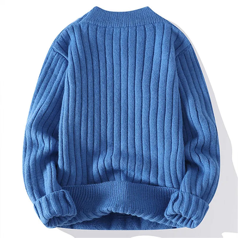 maoxiangshop Autumn Winter Knitted Sweaters Men Fashion Casual Knitting Clothing O Neck Blue Black Pullovers Mens Warm Solid Sweater Man