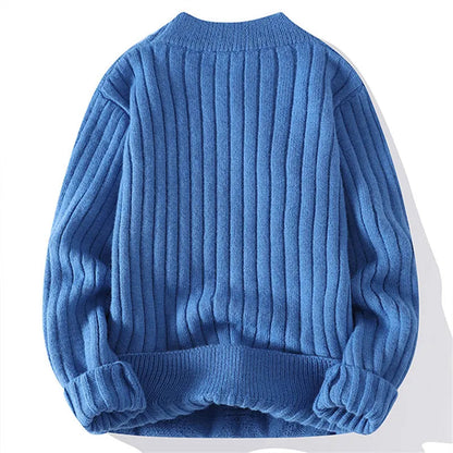 maoxiangshop Autumn Winter Knitted Sweaters Men Fashion Casual Knitting Clothing O Neck Blue Black Pullovers Mens Warm Solid Sweater Man