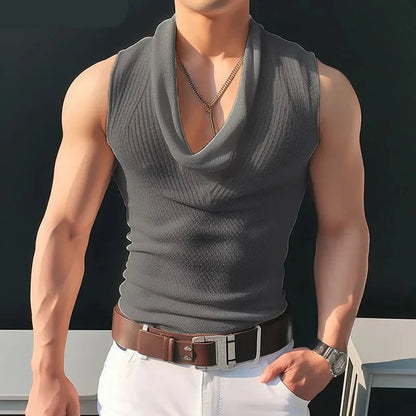 maoxiangshop Tops 2024 Korean Style Men's Pile Up Collar Knitted Solid Color Vests Casual Streetwear Thin Sleeveless Tank Tops S-5XL