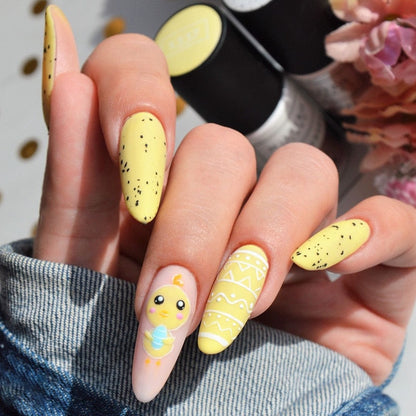 24Pcs Easter Long Coffin False Nails with Rabbit Chicken Designs Wearable Multicolor Ballet Press on Nails Full Cover Nail Tips