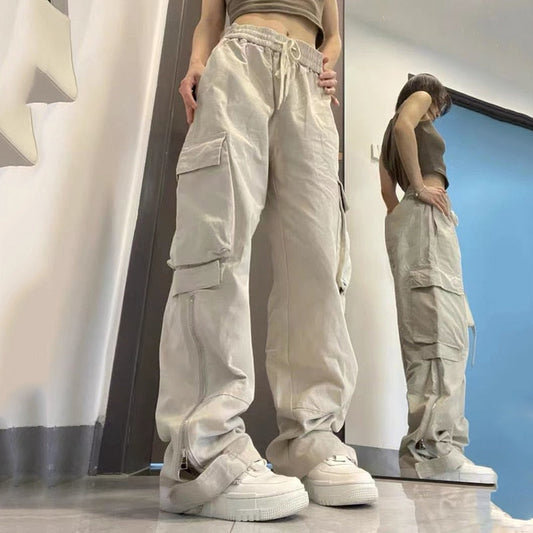 Xpqbb Vintage 90S Women's Cargo Pants Solid Color Streetwear Low Waist Trousers Female 2022 Autumn Overalls Baggy Straight Pants