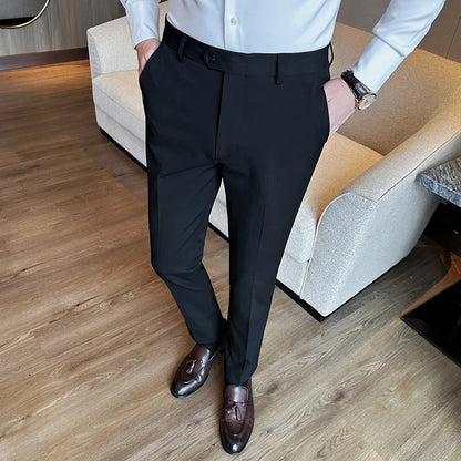 maoxiangshop Men's Spring High Quality Business Suit Trousers Men's Fashion Slim Fit Solid Color Office Dress Pants