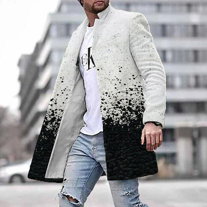 maoxiangshop WELL DRESSED MEN Autumn Winter Retro Print Woolen Coat Men Casual Single Breasted Lapel Long Sleeve Coat Men Fashion Loose Pocket Mid Long Jacket