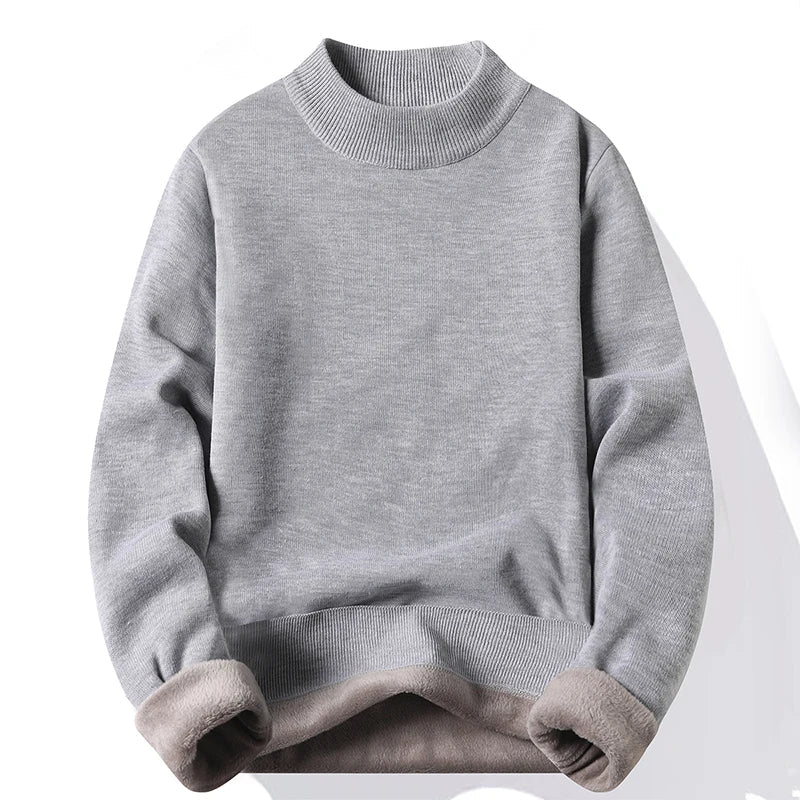 maoxiangshop Men's Pullover Soft Sweater Winter Velvet Shirts Brand Clothing Knitted Fleece Warm Cold Blouse Slim Fit Bottom Shirts