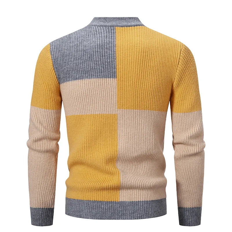 maoxiangshop Men’s Mock Neck Pullovers Youthful Vitality Fashion Patchwork Knitted Sweater Men Slim Casual Pullover Autumn Wintr Knitwear Man