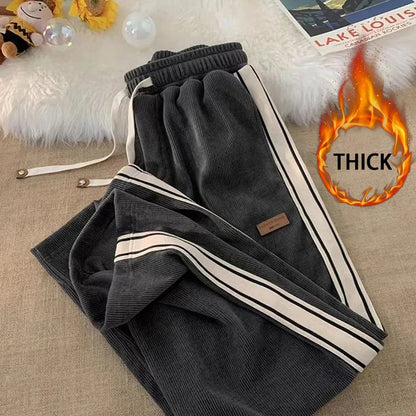 Corduroy Striped Sweatpants Women Streetwear Thick Wide Leg Pants Y2K Harajuku High Waist Joggers Korean Baggy Trousers