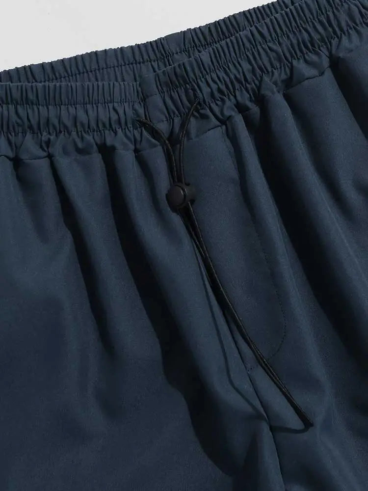 maoxiangshop Loose Fit Cargo Pants for Men Solid Streetwear Tooling Trousers Mid-waist Drawstring Beam Feet Long Pants