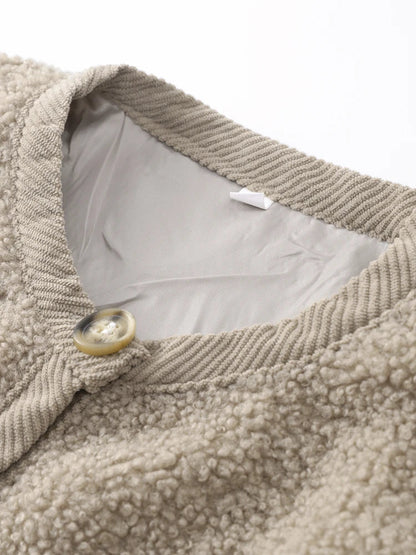 maoxiangshop  -  Fashion Lamb Wool Women Short Coats O-neck Long Sleeve Single Breasted Jackets Female Autumn Winter Office Lady Commuting Coat