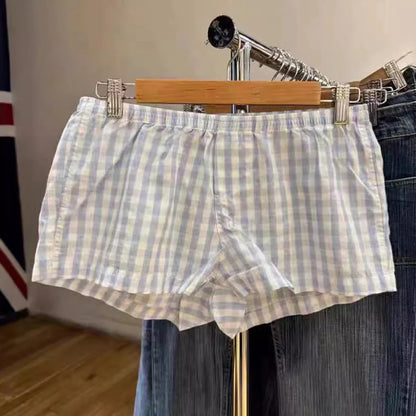 maoxiangshop  -  Heart Plaid Cotton Shorts for Women High Waist Elastic Kawaii Cute Skort Shorts Girls 2000s 90s Y2K Summer Clothes 2024