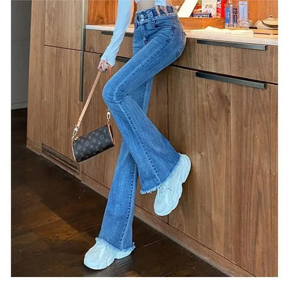 Vintage high waist jeans women skinny flared pants new washed craft horseshoe pants fashionable baggy slouchy trousers