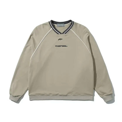 maoxiangshop2 Vintage V Neck Sweatshirt Women Korean Fashion Streetwear Kpop Pullover Casual Harajuku Grunge Cotton Top Autumn Winter