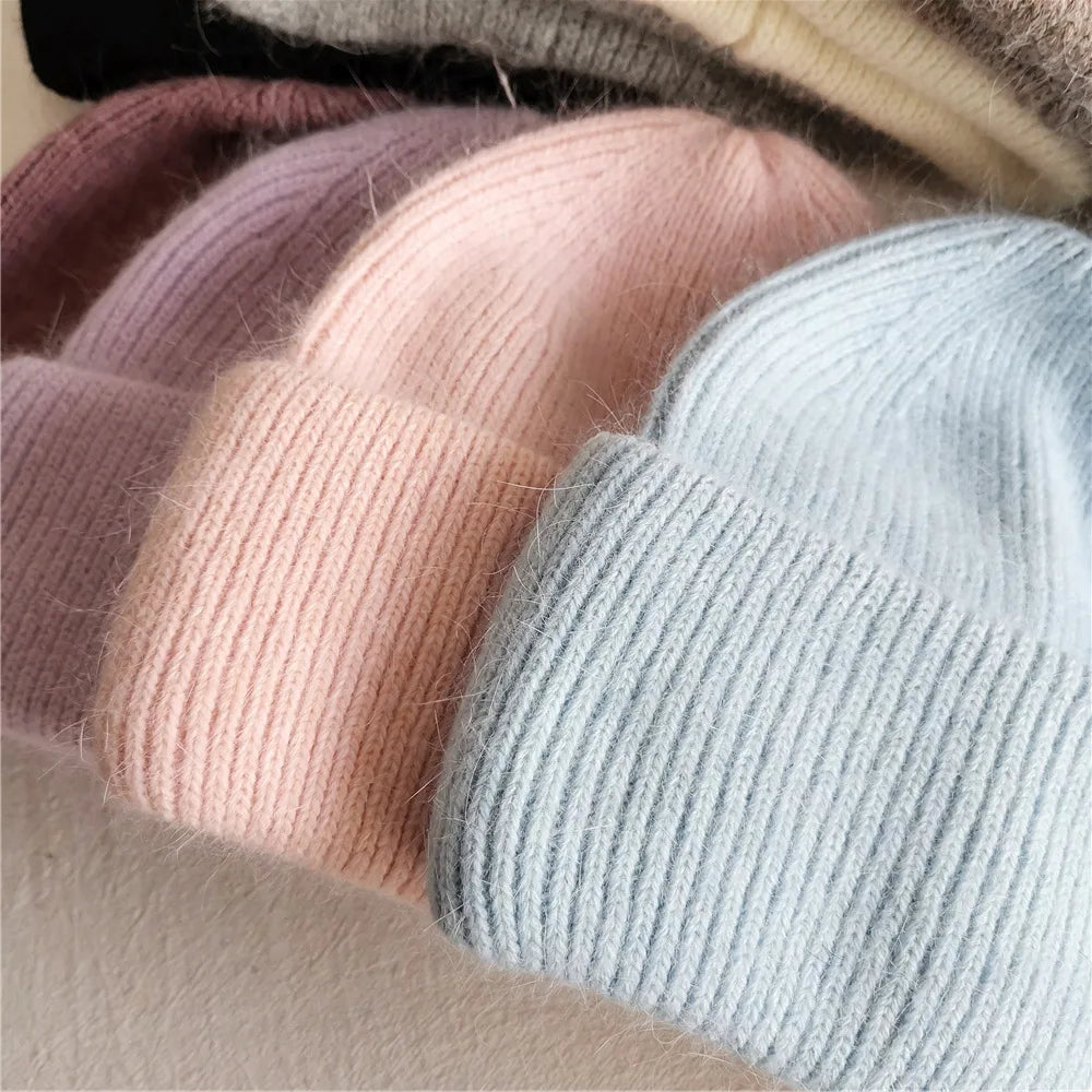 maoxiangshop Winter Hat Real Rabbit Fur Winter Hats For Women Fashion Warm Beanie Hats Women Solid Adult Cover Head Cap