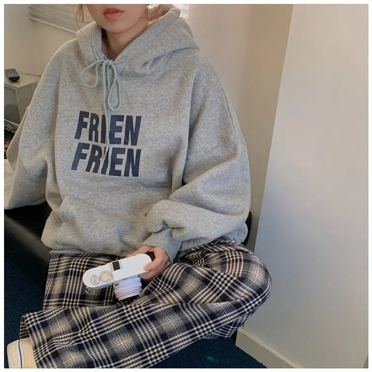 Deeptown Oversized American Retro Hoodies Women Korean Casual Hooded Sweatshirts Thicken Warm Top Harajuku Pullover Autumn