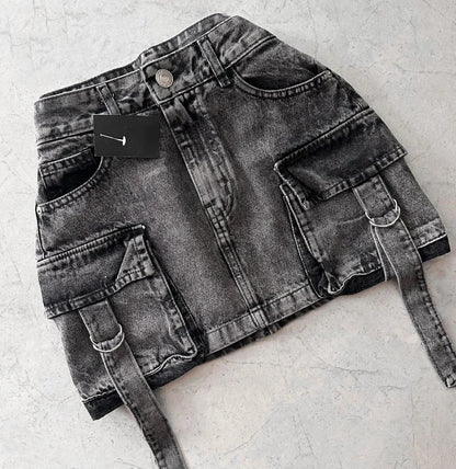 Brown Mini Skir Vintage Goth Fashion Y2K Skirt Harajuku Multiple Pockets Casual Versatile Sexy Denim Skirts for Women Streetwear