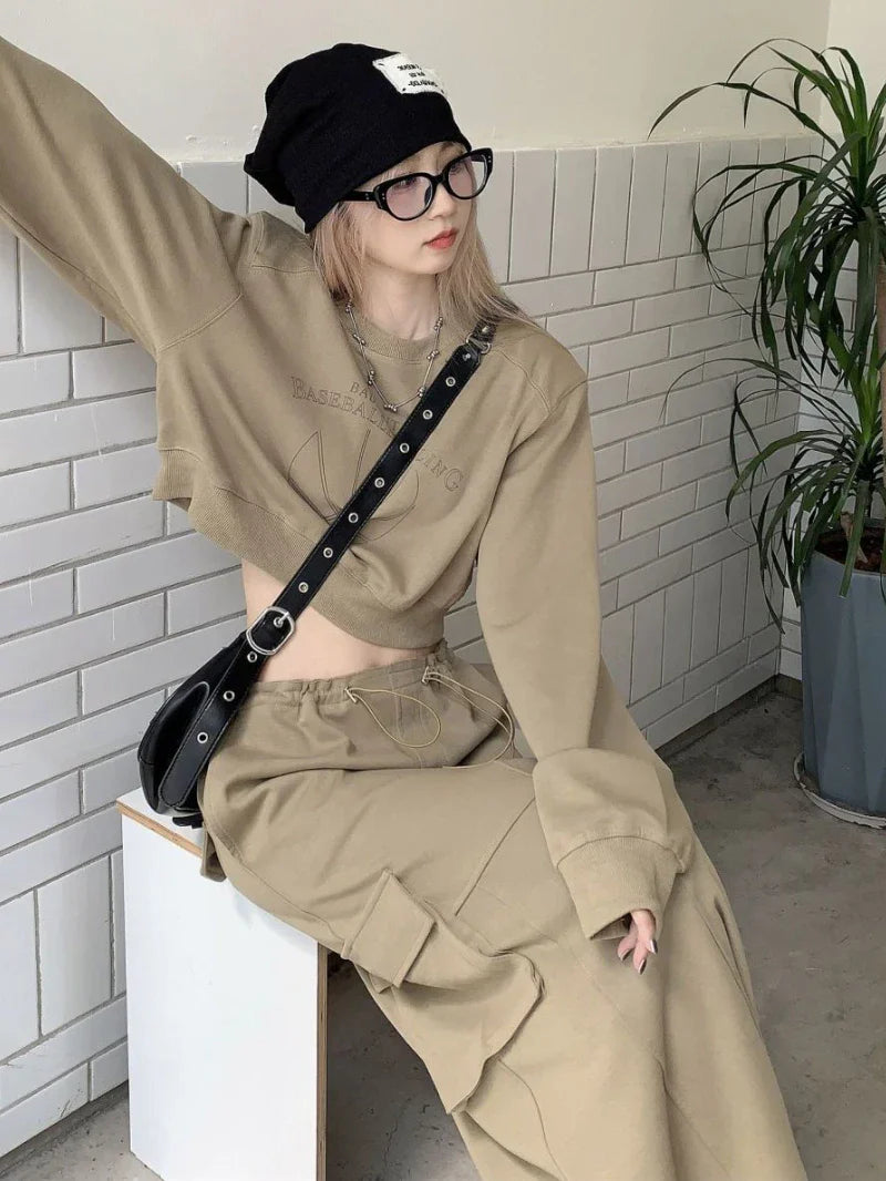 maoxiangshop-Retro Women Sets New Spring Autumn Fashion Long Sleeve Printed Top Pockets Split Long Skirt Solid Two Piece Sets Female