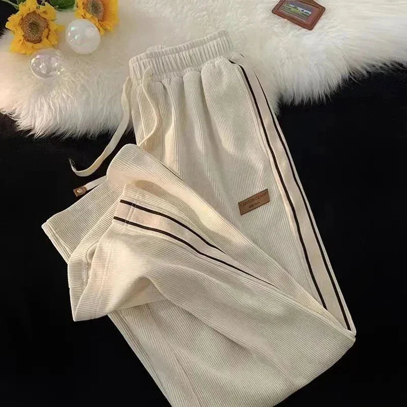 Corduroy Striped Sweatpants Women Streetwear Thick Wide Leg Pants Y2K Harajuku High Waist Joggers Korean Baggy Trousers