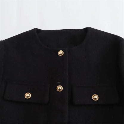 Winter New Product Women's Fashion and Casual Versatile Round Neck Flip Decoration Short Suit Coat