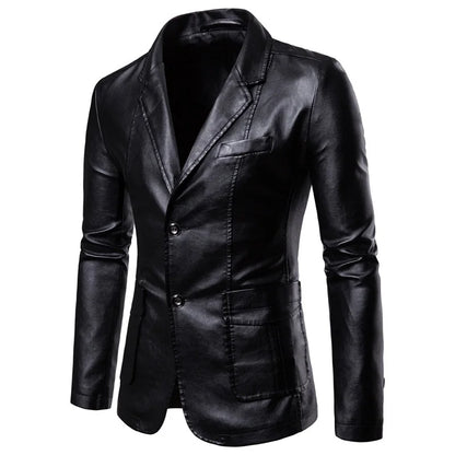 maoxiangshop 2024 Men Slim Autumn New Causal Vintage Leather Jacket Coat Men Design Motorcycle Biker Zipper Pocket PU Leather Jacket Coat