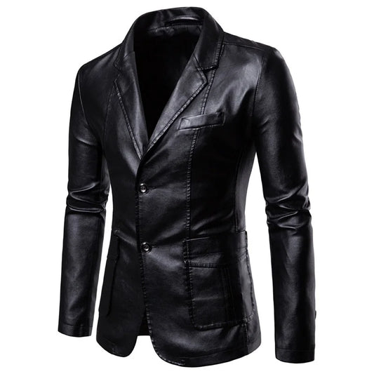 maoxiangshop 2024 Men Slim Autumn New Causal Vintage Leather Jacket Coat Men Design Motorcycle Biker Zipper Pocket PU Leather Jacket Coat