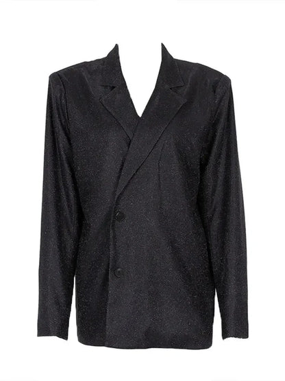 Sliver Sparkly OVersized Blazer Sets For Women Suit Ladies Casual Glitter Coat And Pants Sets Blazer Femme Mujer Party