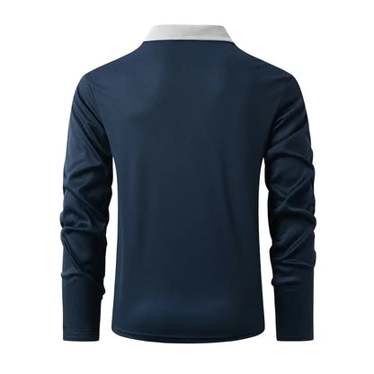maoxiangshop Spring and Autumn Men's Long sleeved Polo Shirt Leisure Fashion Classic V-neck Polo Shirt European and American Large Sizes