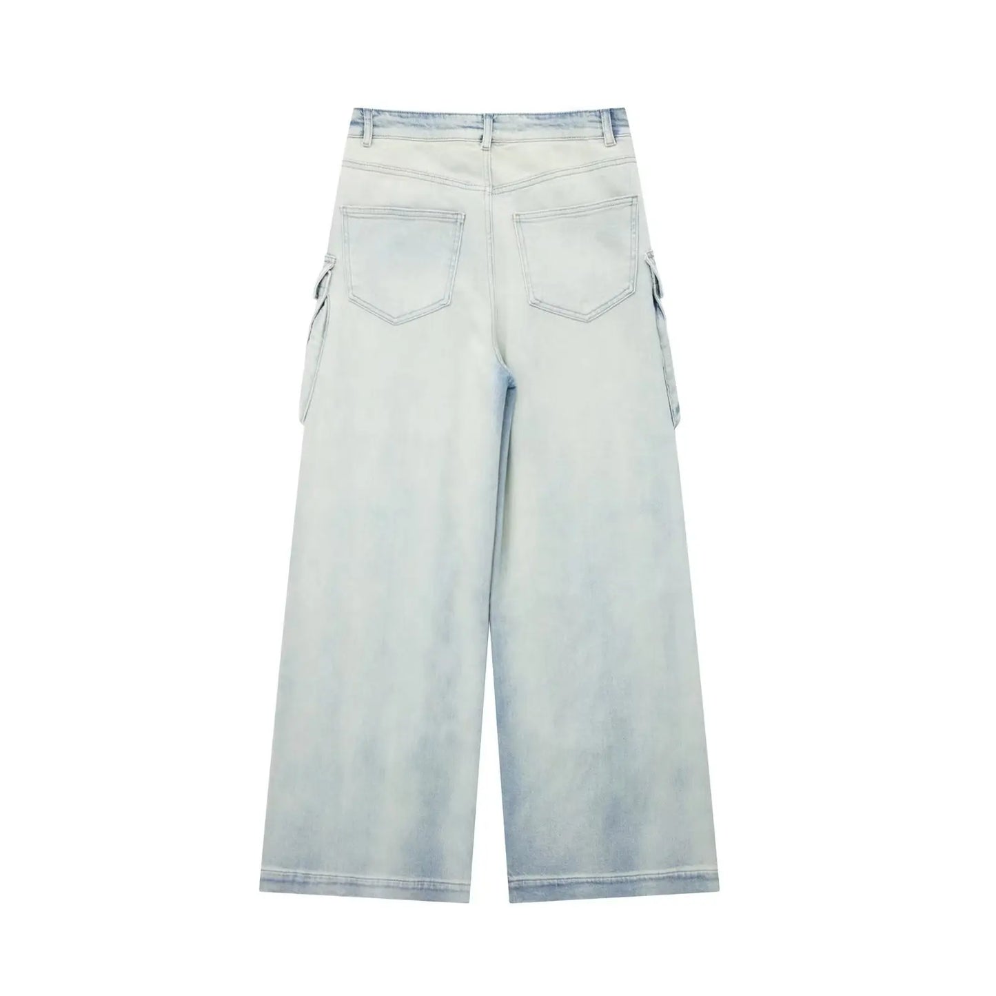 maoxiangshop -  Women Spring Fall Muti Pocket Cargo Wide Leg Denim Jeans Pants Trousers