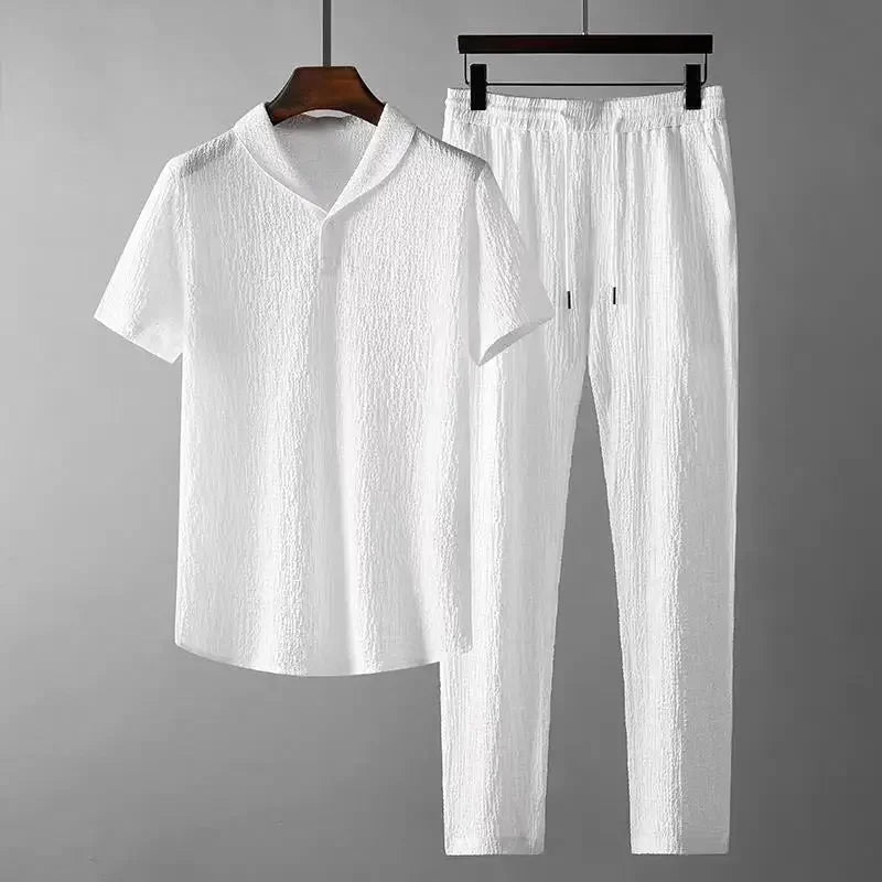 maoxiangshop Leisure Set for Men New Summer Thin Sports Set for Men Fashion Short Sleeve Long Pants Trend Light Luxury