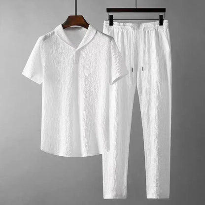 maoxiangshop Leisure Set for Men New Summer Thin Sports Set for Men Fashion Short Sleeve Long Pants Trend Light Luxury