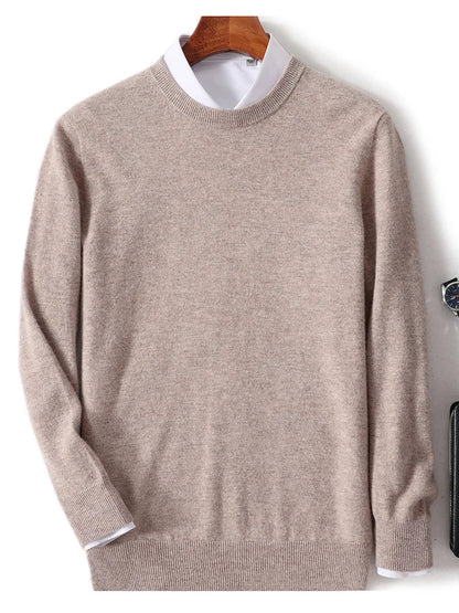 maoxiangshop Autumn and Winter New First-line Ready-to-wear Men's 100% Pure Wool Sweater Round Neck Loose Warm Solid Color Pullover